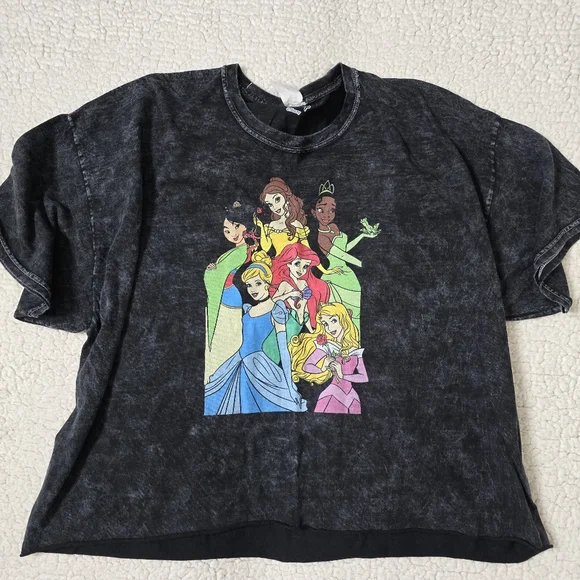Disney Princess Graphic Acid Wash Cropped T-Shirt Size XL - Picture 1 of 9